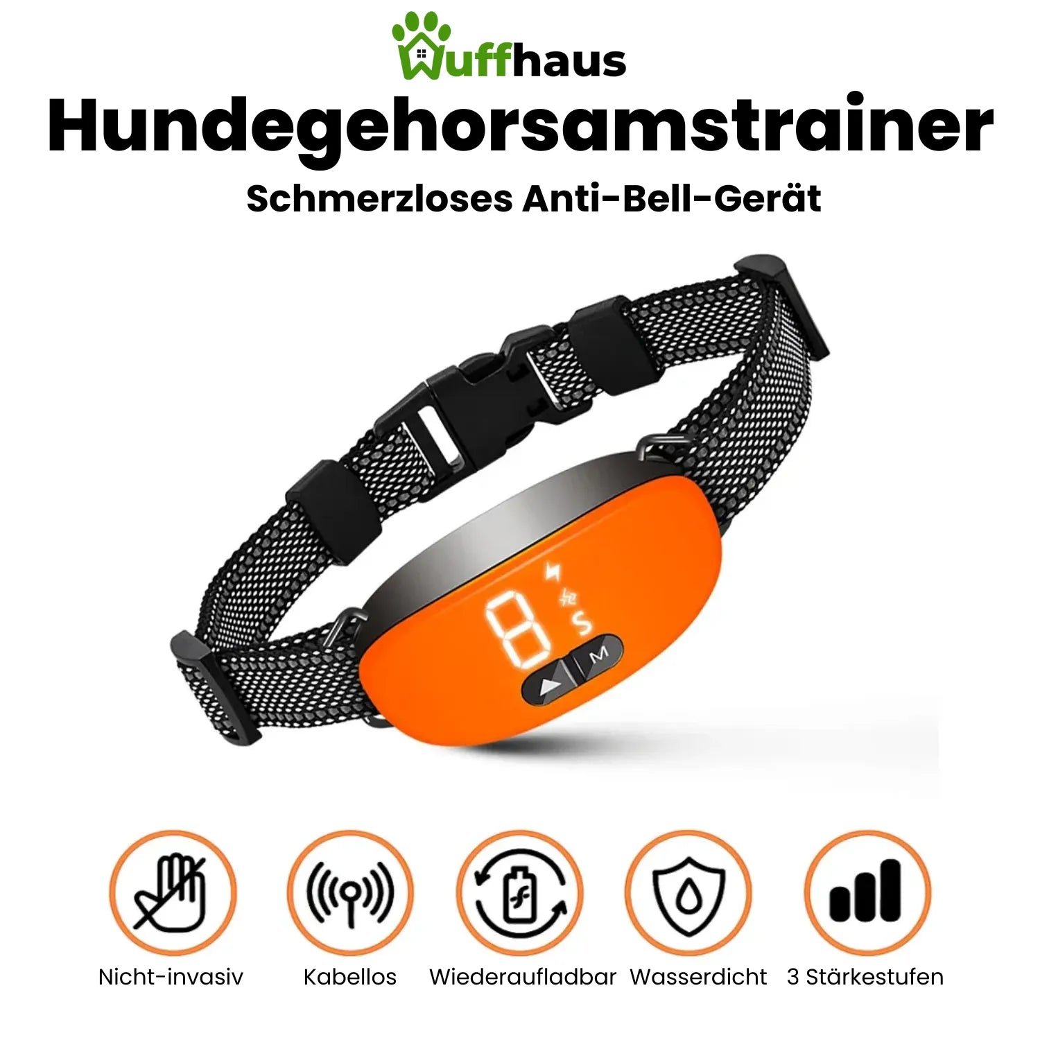 Antibellhalsband | Intelligentes, wiederaufladbares Hundehalsband mit einstellbarer Empfindlichkeit