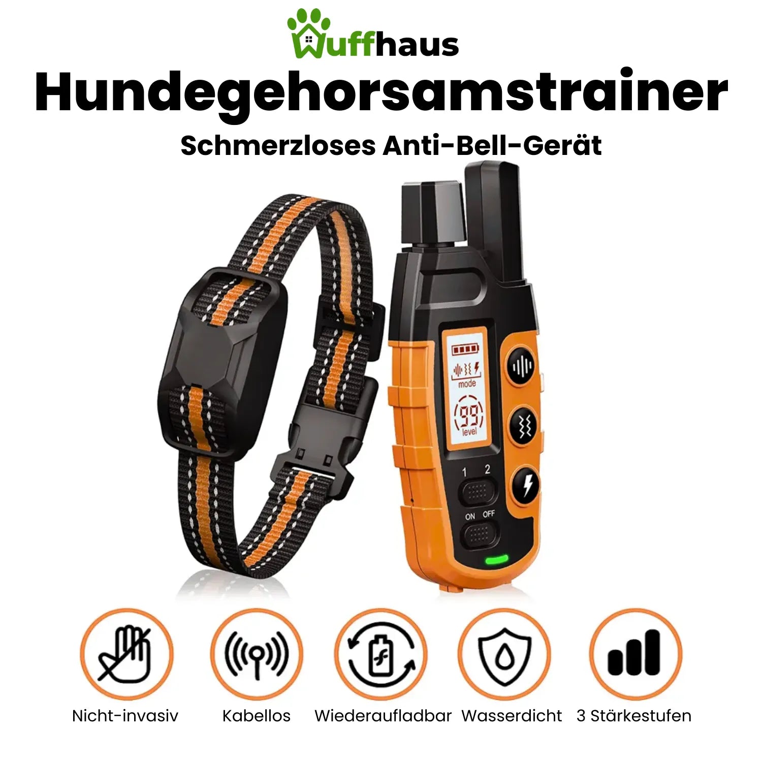 FidoTrainer Pro | Wiederaufladbares, wasserdichtes Hundetrainingshalsband mit Fernbedienung
