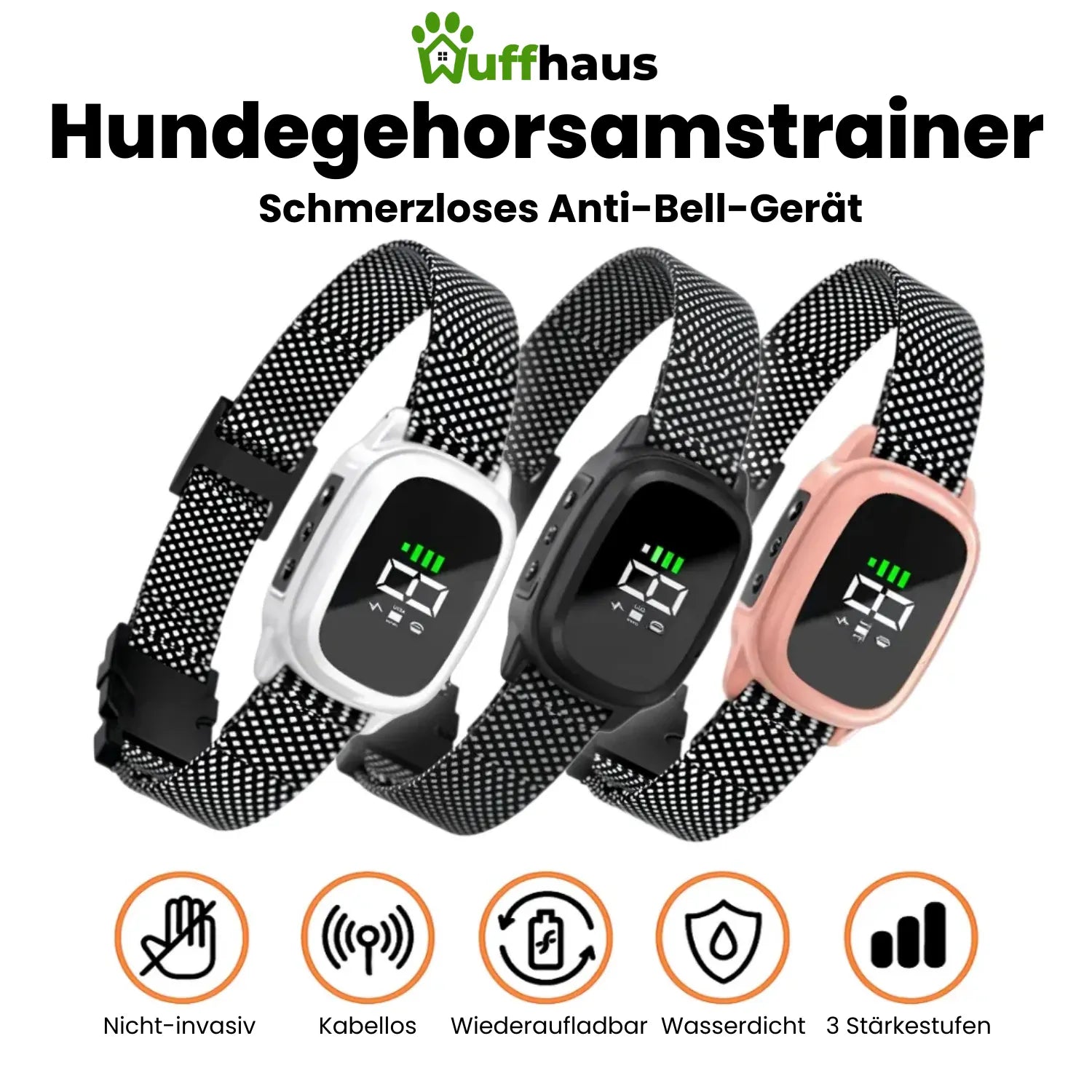 Flüsterhalsband | Automatisches Anti-Bell-Halsband mit wiederaufladbarer Schockfunktion
